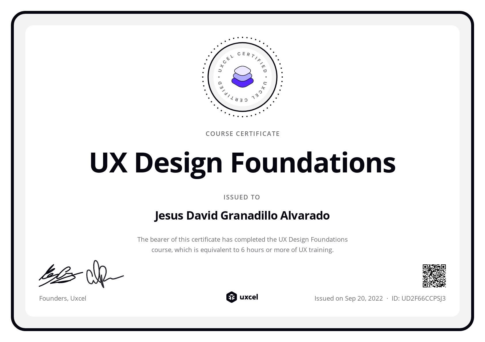 Jesus David Granadillo Alvarado's certificate